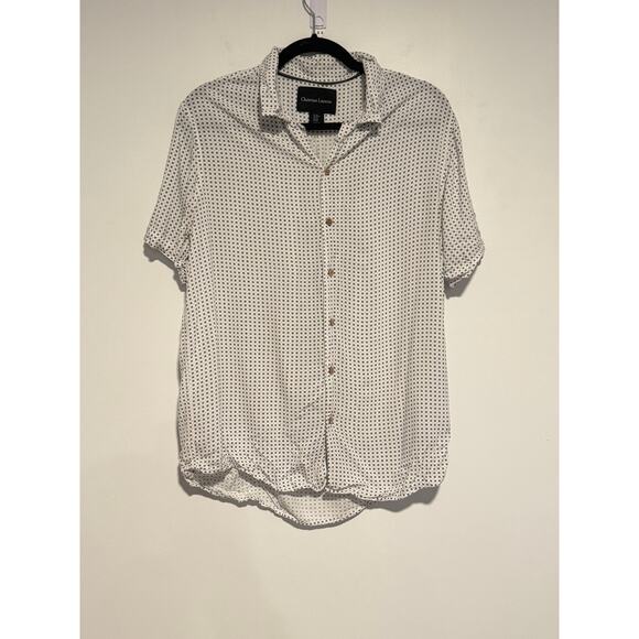 Christian Lacroix Men’s M Short Sleeve Button-Up Shirt GeoPrint Shirt White - Picture 1 of 8